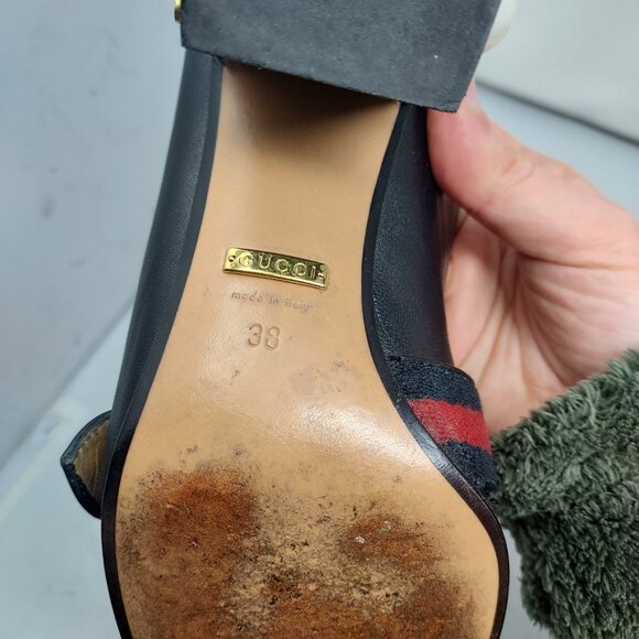 GUCCI BLACK GG PEYTON PEARL LEATHER HEEL SHOE - Picture 7 of 11